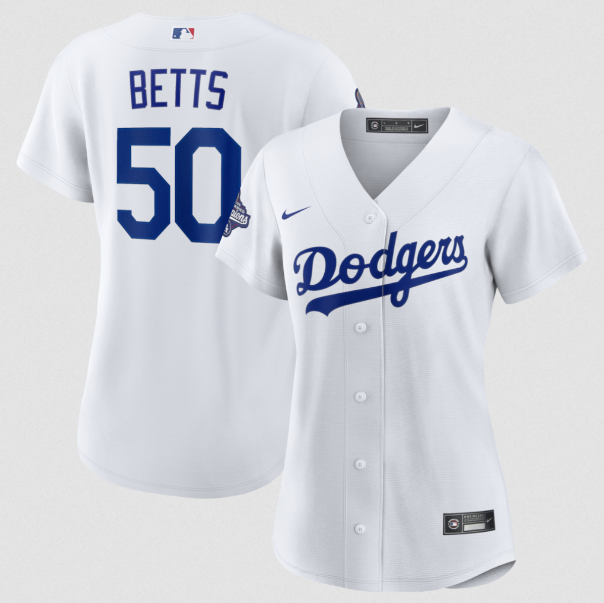 Women's Los Angeles Dodgers #50 Mookie Betts White 2025 World Series Champions Home Cool Base Stitched Baseball Jersey(Run Small) Women's Los Angeles Dodgers #50 Mookie Betts White 2025 World Series Champions Home Cool Base Stitched Baseball Jersey(Run Small)