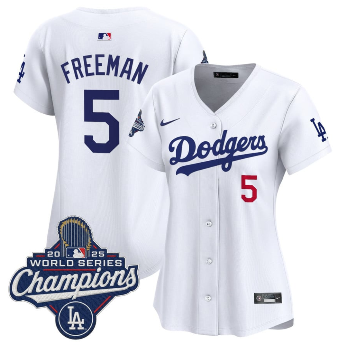 Women's Los Angeles Dodgers #5 Freddie Freeman White 2025 World Series Champions Home Cool Base Stitched Baseball Jersey(Run Small) Women's Los Angeles Dodgers #5 Freddie Freeman White 2025 World Series Champions Home Cool Base Stitched Baseball Jersey(Run Small)