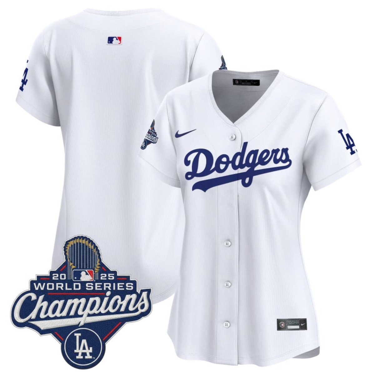 Women's Los Angeles Dodgers Blank White 2025 World Series Champions Home Cool Base Stitched Baseball Jersey(Run Small)ball Jersey(Run Small)