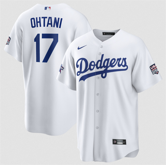 Men's Los Angeles Dodgers #17 Shohei Ohtani White 2026 All-Star Game & USA 250 Patch Stitched Baseball Jersey Men's Los Angeles Dodgers #17 Shohei Ohtani White 2026 All-Star Game & USA 250 Patch Stitched Baseball Jersey