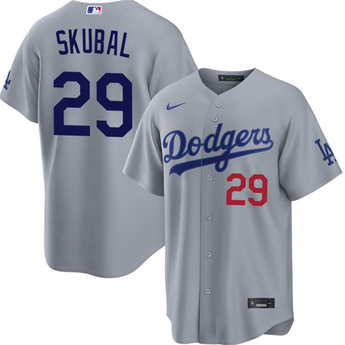 Men's Los Angeles Dodgers #29 Tarik Skubal Grey Cool Base Stitched Baseball Jersey