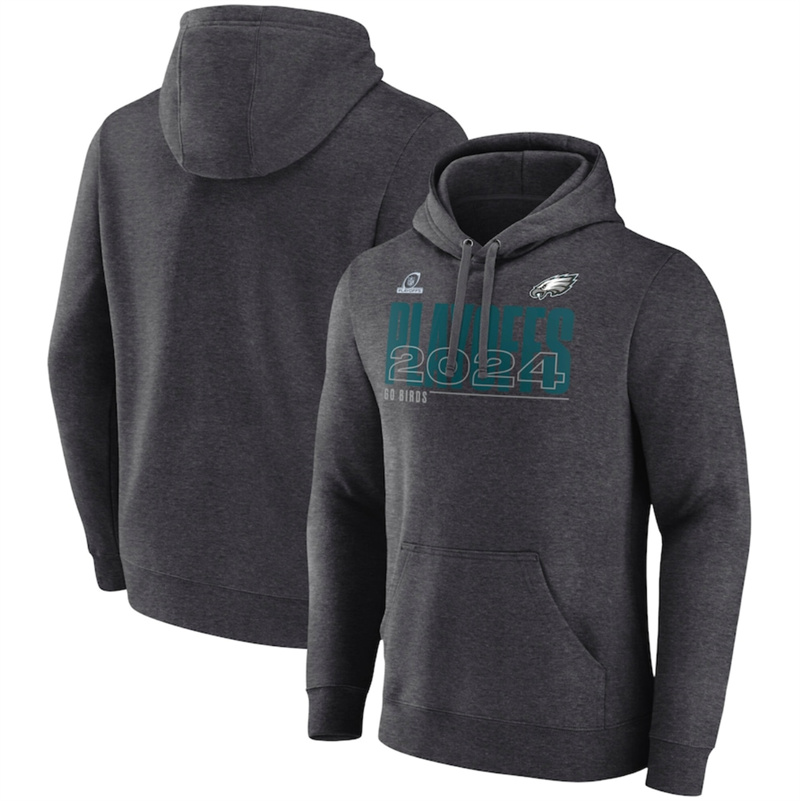 Men's Philadelphia Eagles Heather Charcoal 2024 Playoffs Pullover Hoodie Men's Philadelphia Eagles Heather Charcoal 2024 Playoffs Pullover Hoodie