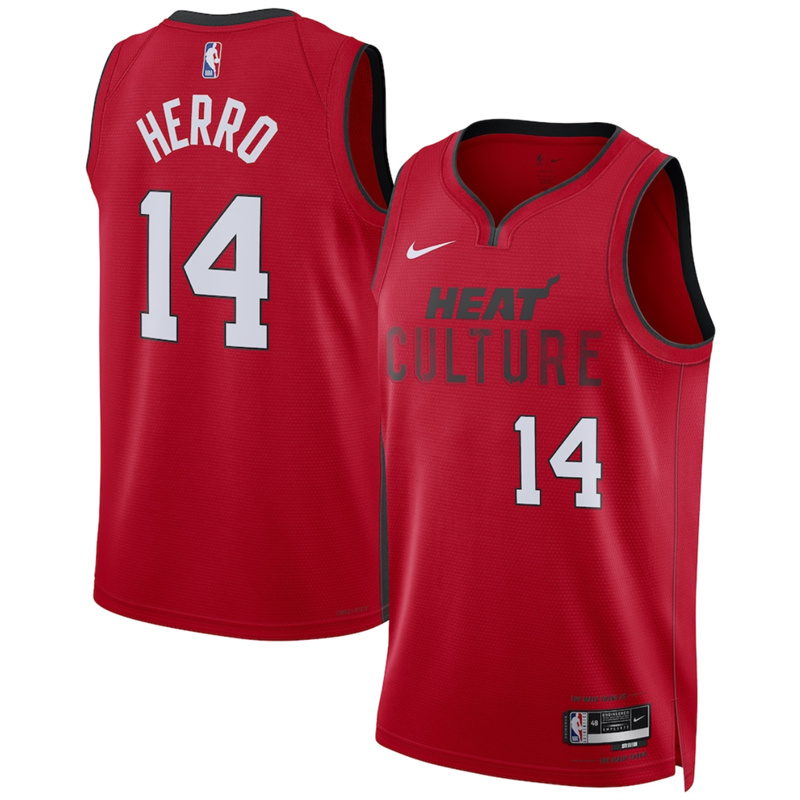 Men's Miami Heat #14 Tyler Herro Red 2024/25 City Edition Stitched Basketball Jersey Men's Miami Heat #14 Tyler Herro Red 2024/25 City Edition Stitched Basketball Jersey
