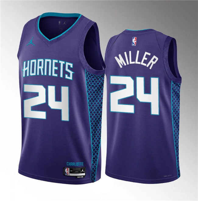 Men's Charlotte Hornets #24 Brandon Miller 2023 Draft Purple 2022/23 Statement Edition Stitched Basketball Jersey