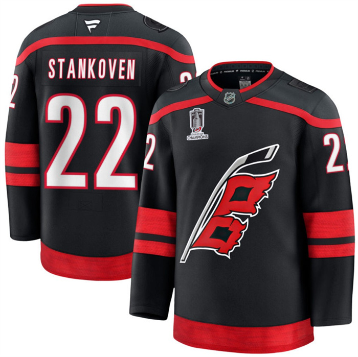 Men's Carolina Hurricanes #22 Logan Stankoven Black 2026 Stanley Cup Champions Home Stitched Hockey Jersey Men's Carolina Hurricanes #22 Logan Stankoven Black 2026 Stanley Cup Champions Home Stitched Hockey Jersey