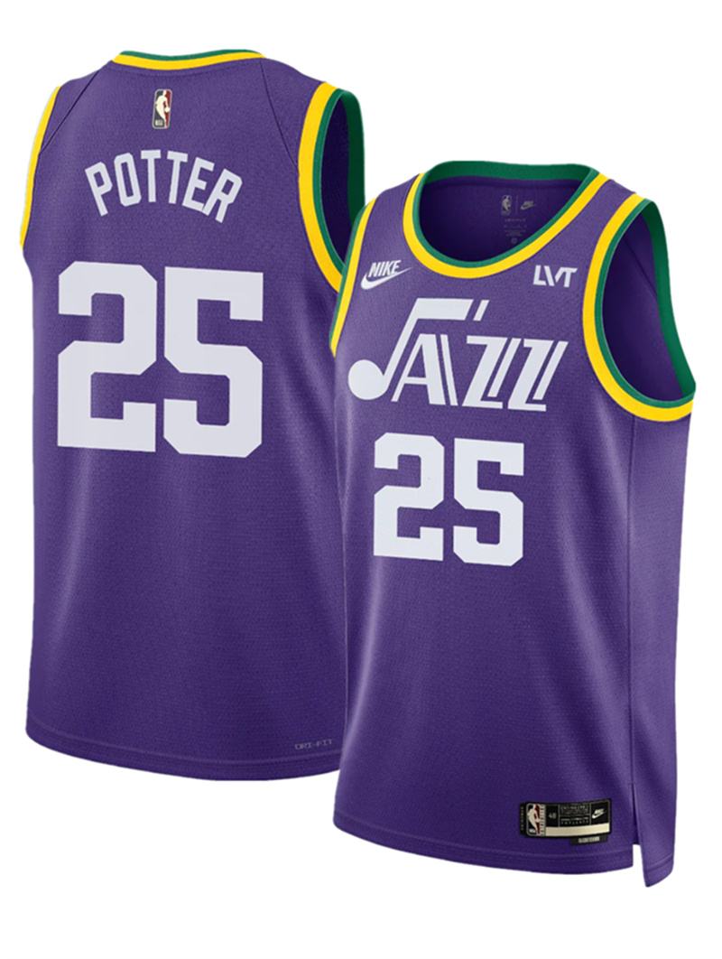 Men's Utah Jazz #25 Micah Potter Purple 2023 Classic Edition Stitched Basketball Jersey