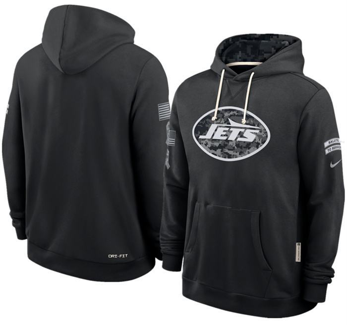 Men's New York Jets Black 2026 Salute to Service Sideline Dri-FIT Pullover Hoodie