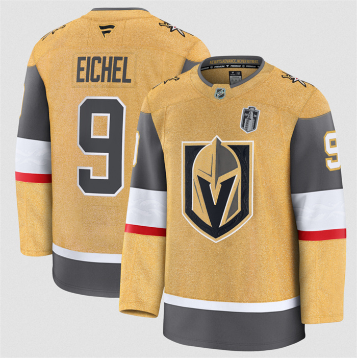 Men's Vegas Golden Knights #9 Jack Eichel Gold 2026 Stanley Cup Final Patch Home Stitched Hockey Jersey