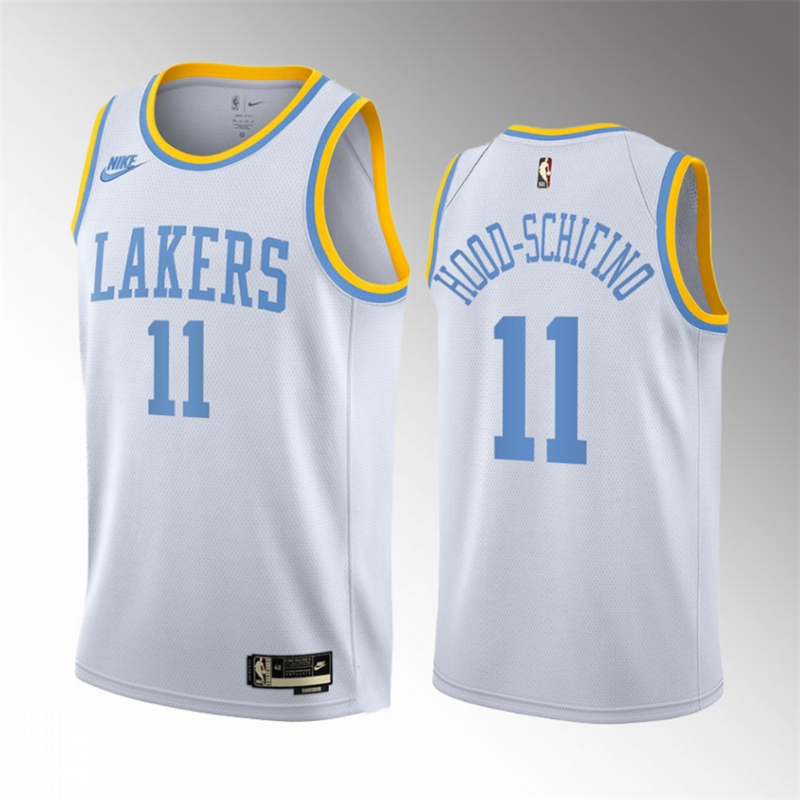 Men's Los Angeles Lakers #11 Jalen Hood-Schifino White 2023 Draft Classic Edition Stitched Basketball Jersey