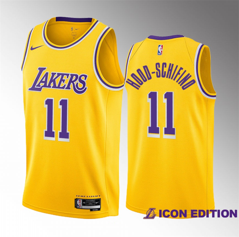 Men's Los Angeles Lakers #11 Jalen Hood-Schifino Yellow 2023 Draft Icon Edition Stitched Basketball Jersey