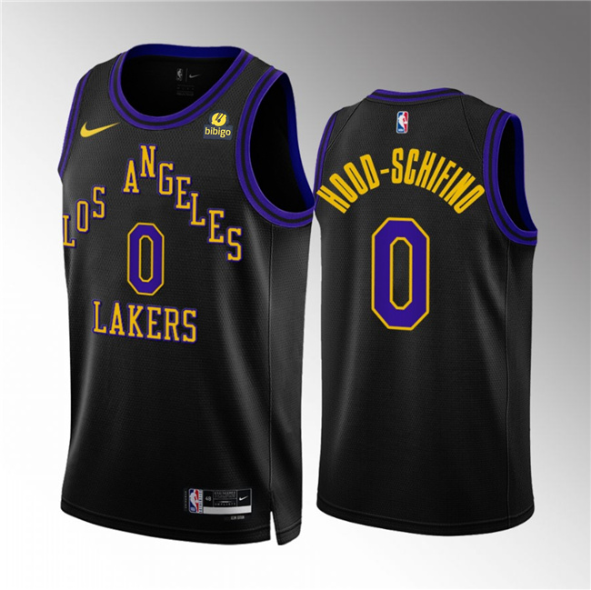 Men's Los Angeles Lakers #0 Jalen Hood-Schifino Black 2023/24 City Edition Stitched Basketball Jersey Men's Los Angeles Lakers #0 Jalen Hood-Schifino Black 2023/24 City Edition Stitched Basketball Jersey