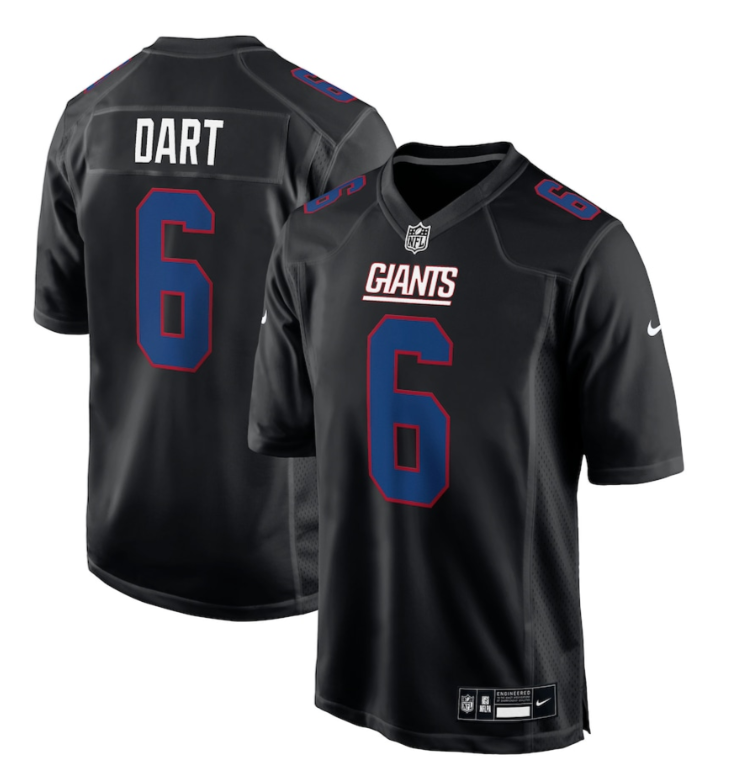 Men's New York Giants #6 Jaxson Dart Black Fashion Game Jersey Men's New York Giants #6 Jaxson Dart Black Fashion Game Jersey