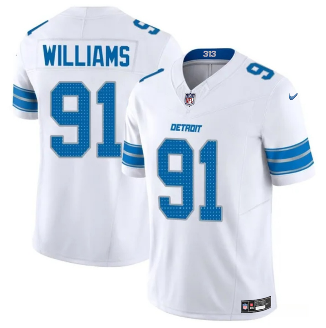 Men's Detroit Lions #91 Tyleik Williams White 2025 Draft F.U.S.E. Vapor Limited Stitched Jersey