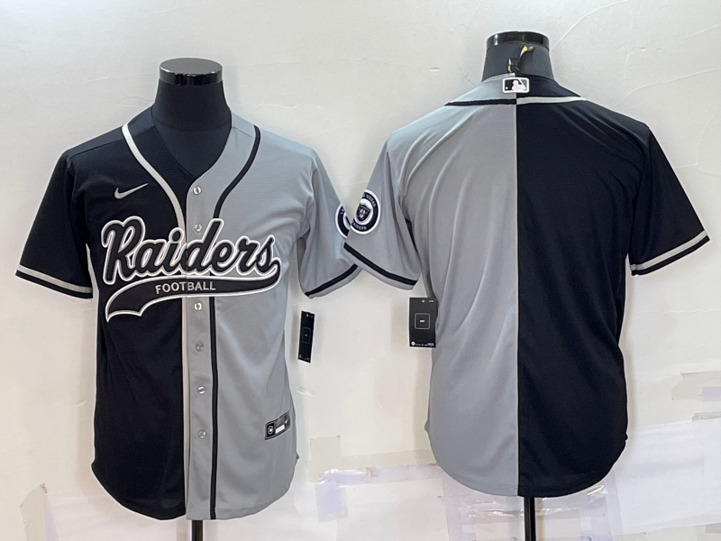 Men's Las Vegas Raiders Blank Black/Grey Split With Patch Cool Base Stitched Baseball Jersey