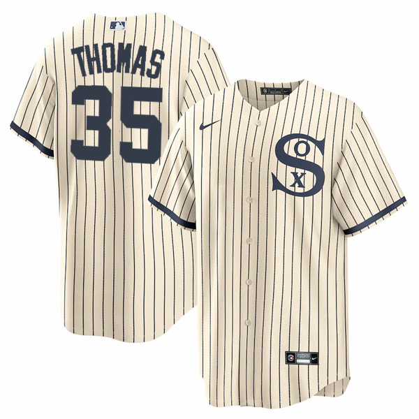Men's Chicago White Sox #35 Frank Thomas 2021 Cream/Navy Name&Number
