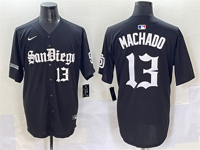 Men's San Diego Padres #13 Manny Machado Black Gothic Edition Vapor Limited Stitched Baseball Jersey Men's San Diego Padres #13 Manny Machado Black Gothic Edition Vapor Limited Stitched Baseball Jersey