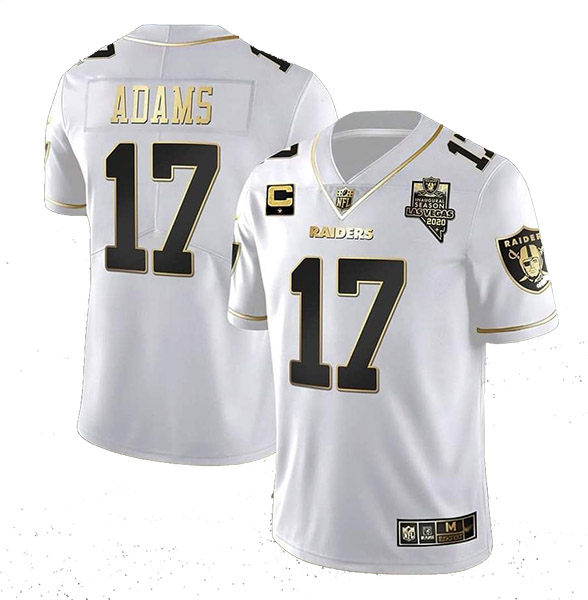 Men's Las Vegas Raiders #17 Davante Adams White Gold With C Patch Stitched Jersey
