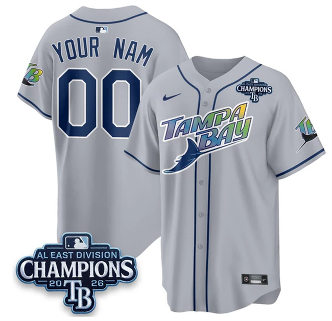 Men's Tampa Bay Rays ACTIVE PLAYER Custom Gray 2026 AL East Champions Patch Limited Stitched Baseball Jersey