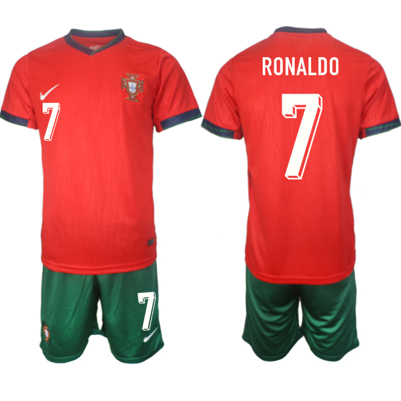 Men's Portugal Team #7 Ronaldo 2024-25 Red Home Soccer Jersey Suit
