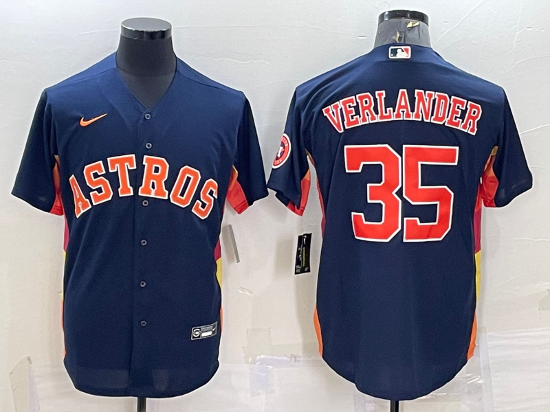Men's Houston Astros #35 Justin Verlander Navy With Path Cool Base Stitched Jersey