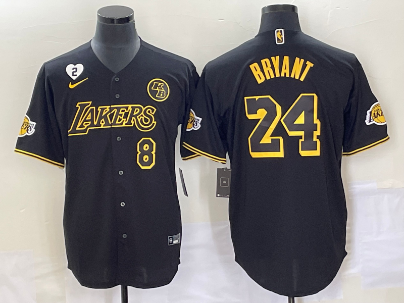 Men's Los Angeles Lakers Front #8 Back #24 Kobe Bryant With NO.2 And KB Patch Black Cool Base Stitched Baseball Jersey Men's Los Angeles Lakers Front #8 Back #24 Kobe Bryant With NO.2 And KB Patch Black Cool Base Stitched Baseball Jersey