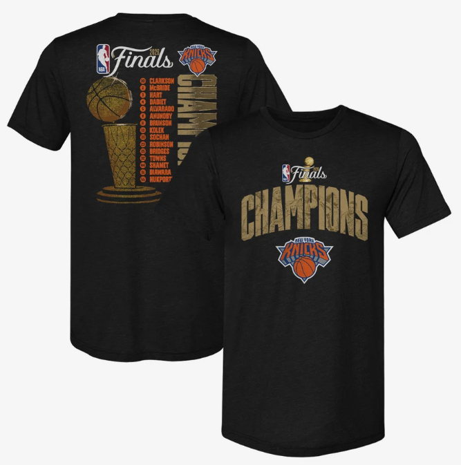 Men's New York Knicks Black 2026 Finals Champions Roster F&B T-Shirt Men's New York Knicks Black 2026 Finals Champions Roster F&B T-Shirt