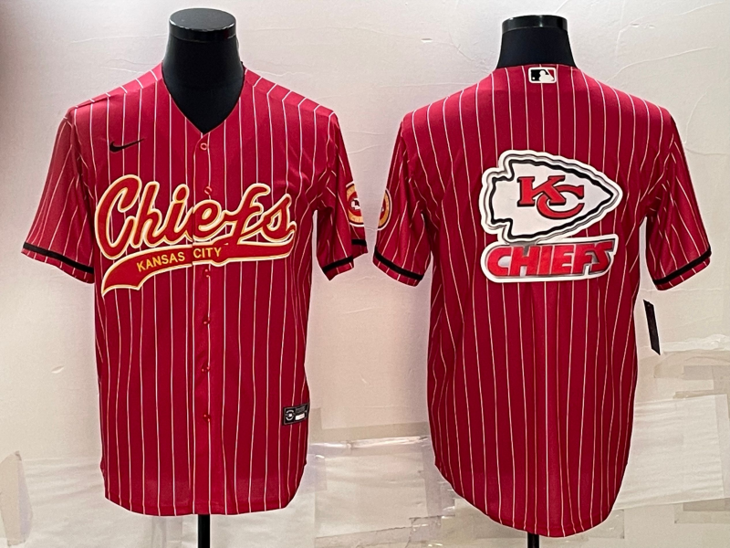 Men's Kansas City Chiefs Red Team Big Logo With Super Bowl LVII Patch Cool Base Stitched Baseball Jersey