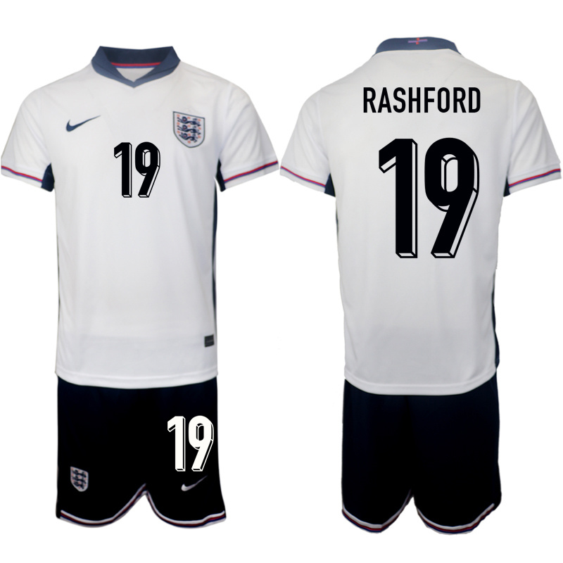 Men's England #19 Marcus Rashford 2024-25 White Home Soccer Jersey Suit