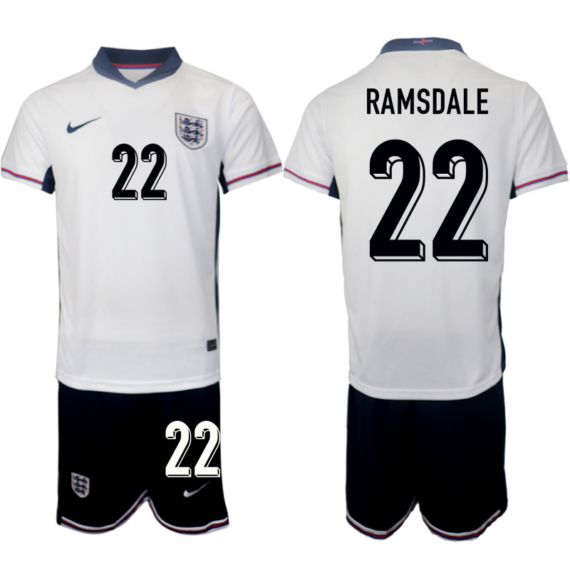 Men's England #22 Aaron Ramsdale 2024-25 White Home Soccer Jersey Suit