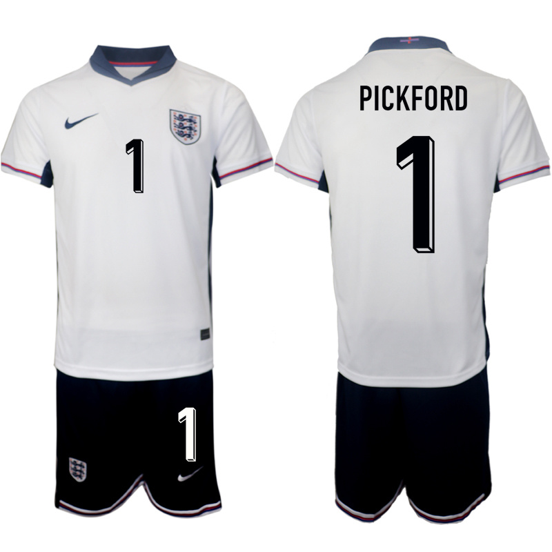 Men's England #1 Jordan Pickford 2024-25 White Home Soccer Jersey Suit