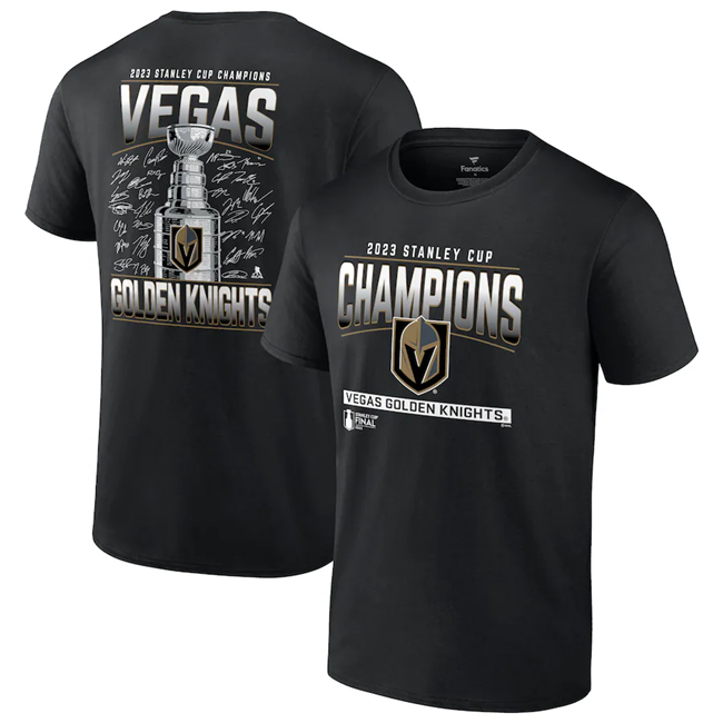 Men's Vegas Golden Knights Black 2023 Stanley Cup Champions Signature Roster T-Shirt Men's Vegas Golden Knights Black 2023 Stanley Cup Champions Signature Roster T-Shirt