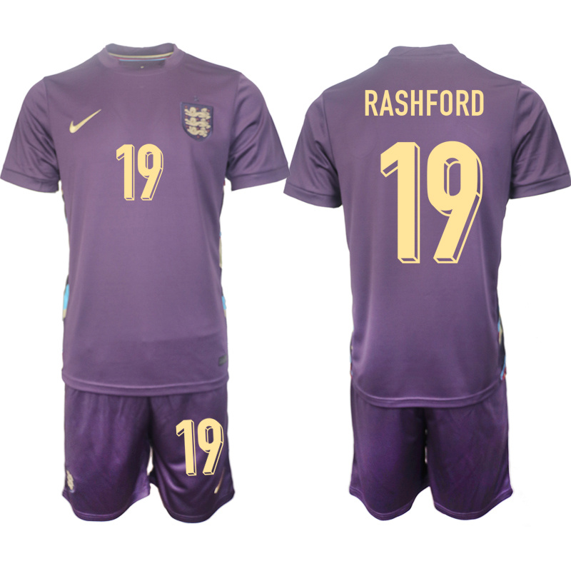 Men's England #19 Marcus Rashford 2024-25 Purple Away Soccer Jersey Suit