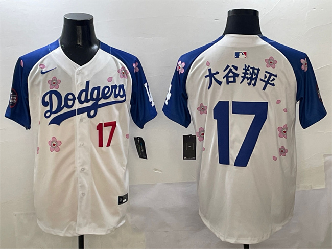 Men's Los Angeles Dodgers #17 大谷翔平 White/Royal 2025 Tokyo Series Limited Stitched Baseball Jersey