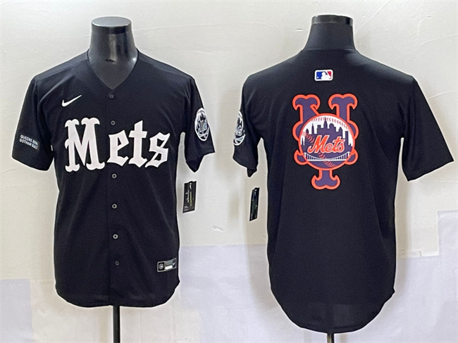 Men's New York Mets Team Big Logo Black 'Gotham Gothic Edition' Vapor Premier Limited Stitched Baseball Jersey Men's New York Mets Team Big Logo Black 'Gotham Gothic Edition' Vapor Premier Limited Stitched Baseball Jersey