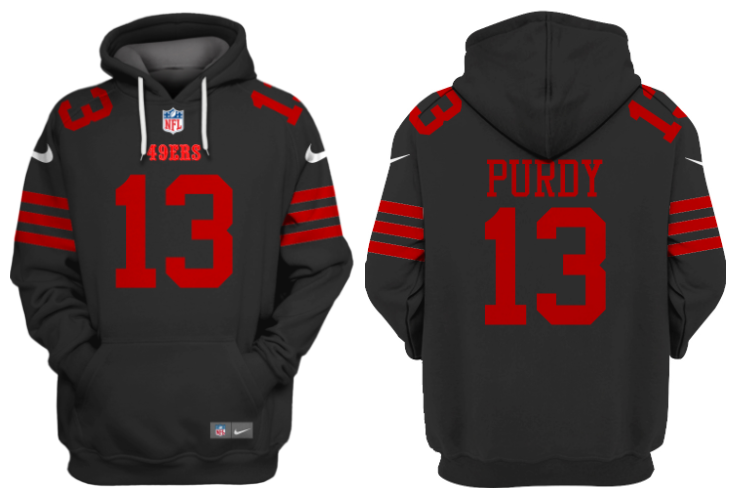 Men's San Francisco 49ers #13 Brock Purdy Black Alternate Pullover Hoodie Men's San Francisco 49ers #13 Brock Purdy Black Alternate Pullover Hoodie