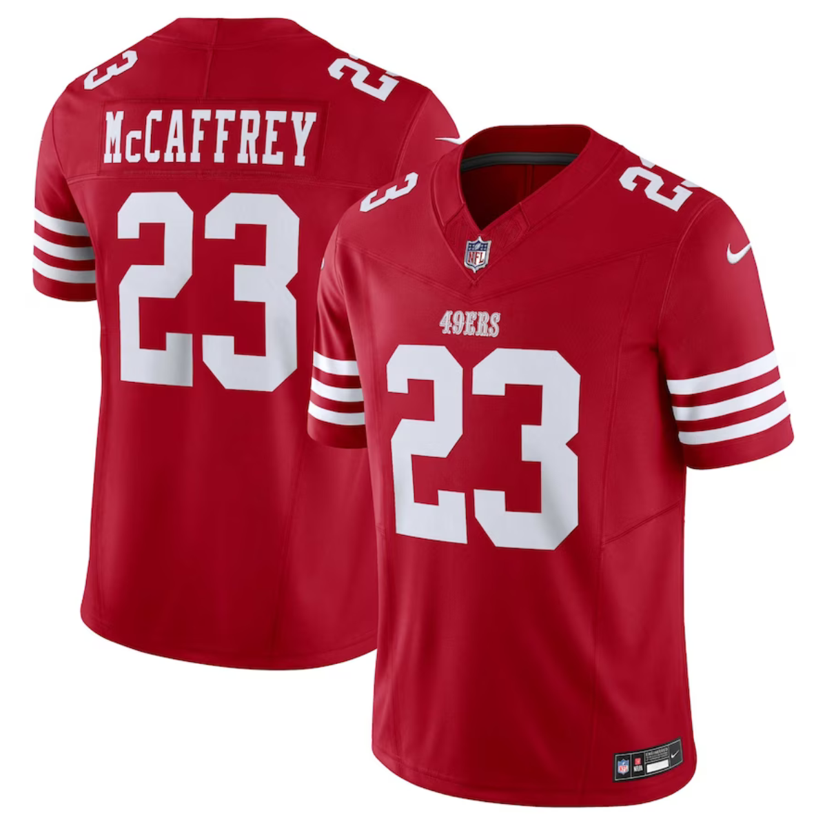 Men's San Francisco 49ers #23 Christian McCaffrey Red 2023 F.U.S.E. Vapor Untouchable Limited Stitched Football Jersey