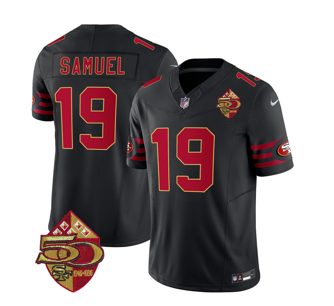 Men's San Francisco 49ers #19 Deebo Samuel Black 2023 F.U.S.E. 50th Patch Vapor Limited Stitched Football Jersey