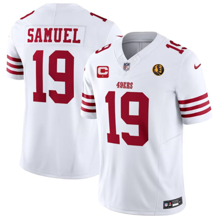 Men's San Francisco 49ers #19 Deebo Samuel White 2023 F.U.S.E. With 1-star C Ptach And John Madden Patch Vapor Limited Stitched Football Jersey