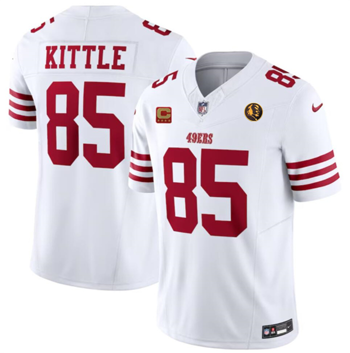 Men's San Francisco 49ers #85 George Kittle White 2023 F.U.S.E. With 4-star C Ptach And John Madden Patch Vapor Limited Stitched Football Jersey