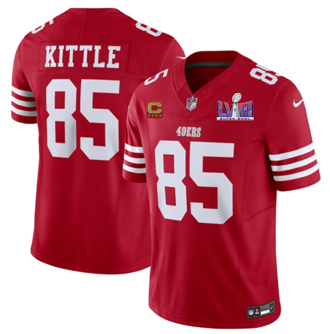 Men's San Francisco 49ers #85 George Kittle Red F.U.S.E. Super Bowl LVIII Patch And 4-star C Patch Vapor Untouchable Limited Stitched Football Jersey