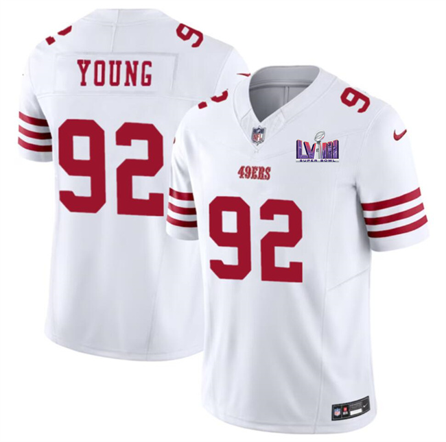 Men's San Francisco 49ers #92 Chase Young White F.U.S.E. Super Bowl LVIII Patch Vapor Untouchable Limited Stitched Football Jersey