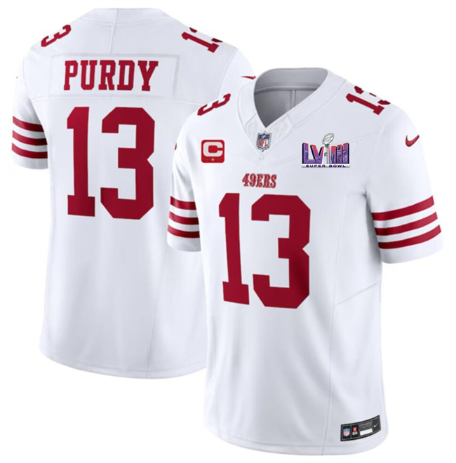 Men's San Francisco 49ers #13 Brock Purdy White F.U.S.E. Super Bowl LVIII Patch And 1-star C Patch Vapor Untouchable Limited Stitched Football Jersey