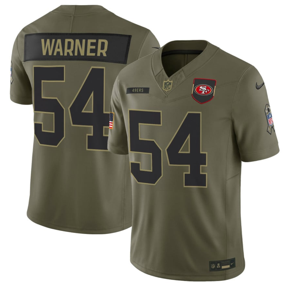 Men's San Francisco 49ers #54 Fred Warner Olive 2025 F.U.S.E. Salute to Service Limited Stitched Football Jersey Men's San Francisco 49ers #54 Fred Warner Olive 2025 F.U.S.E. Salute to Service Limited Stitched Football Jersey