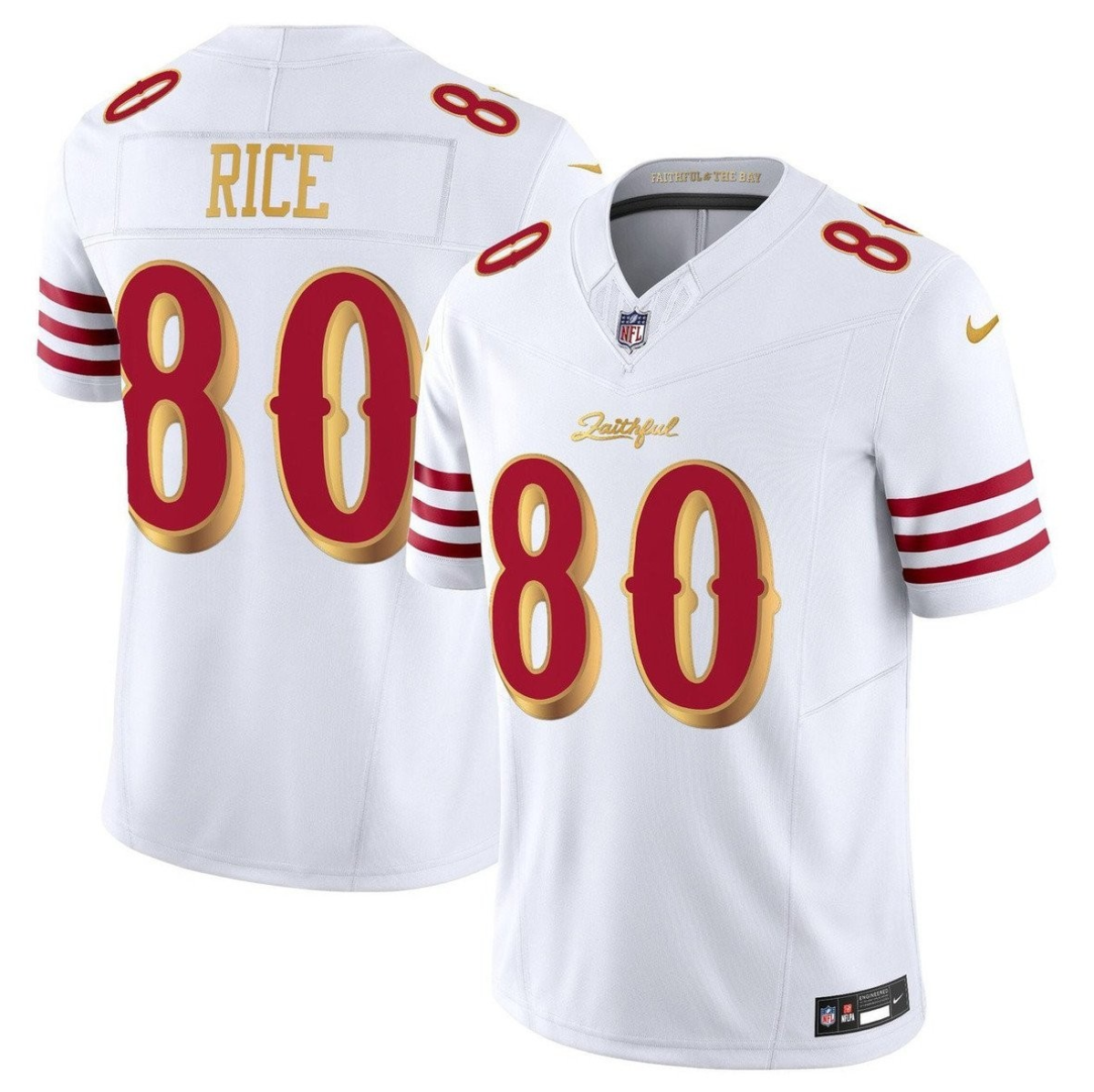 Men's San Francisco 49ers #80 Jerry Rice White Gold 2025 F.U.S.E. “Rivalries” Vapor Limited Stitched Football Jersey Men's San Francisco 49ers #80 Jerry Rice White Gold 2025 F.U.S.E. “Rivalries” Vapor Limited Stitched Football Jersey