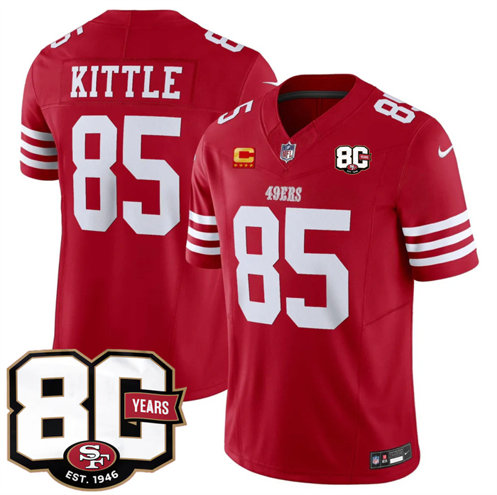 Men's San Francisco 49ers #85 George kittle Red 80th Anniversary Patch And 4-Star C Patch 2026 F.U.S.E. Vapor Untouchable Limited Stitched Football Jersey Men's San Francisco 49ers #85 George kittle Red 80th Anniversary Patch And 4-Star C Patch 2026 F.U.S.E. Vapor Untouchable Limited Stitched Football Jersey