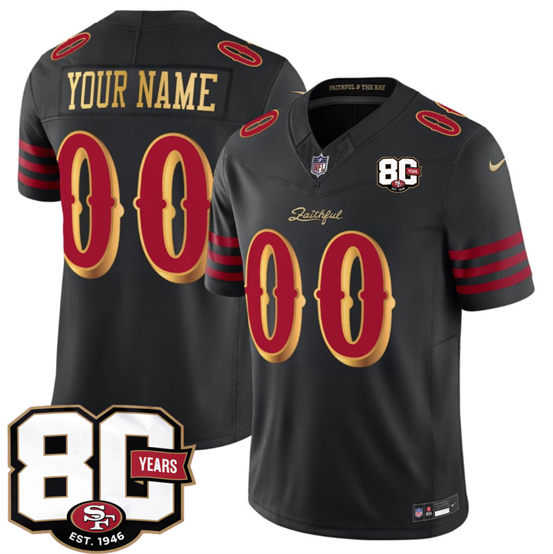 Men's San Francisco 49ers Active Player Custom Black 80th Anniversary Patch “Rivalries” 2026 F.U.S.E. Vapor Untouchabl Limited Stitched Football Jersey Men's San Francisco 49ers Active Player Custom Black 80th Anniversary Patch “Rivalries” 2026 F.U.S.E. Vapor Untouchabl Limited Stitched Football Jersey