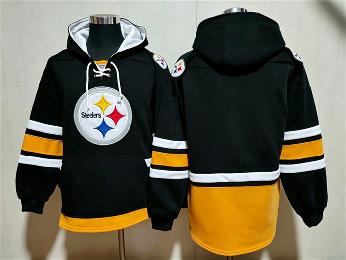 Men's Pittsburgh Steelers Blank Black Ageless Must-Have Lace-Up Pullover Hoodie