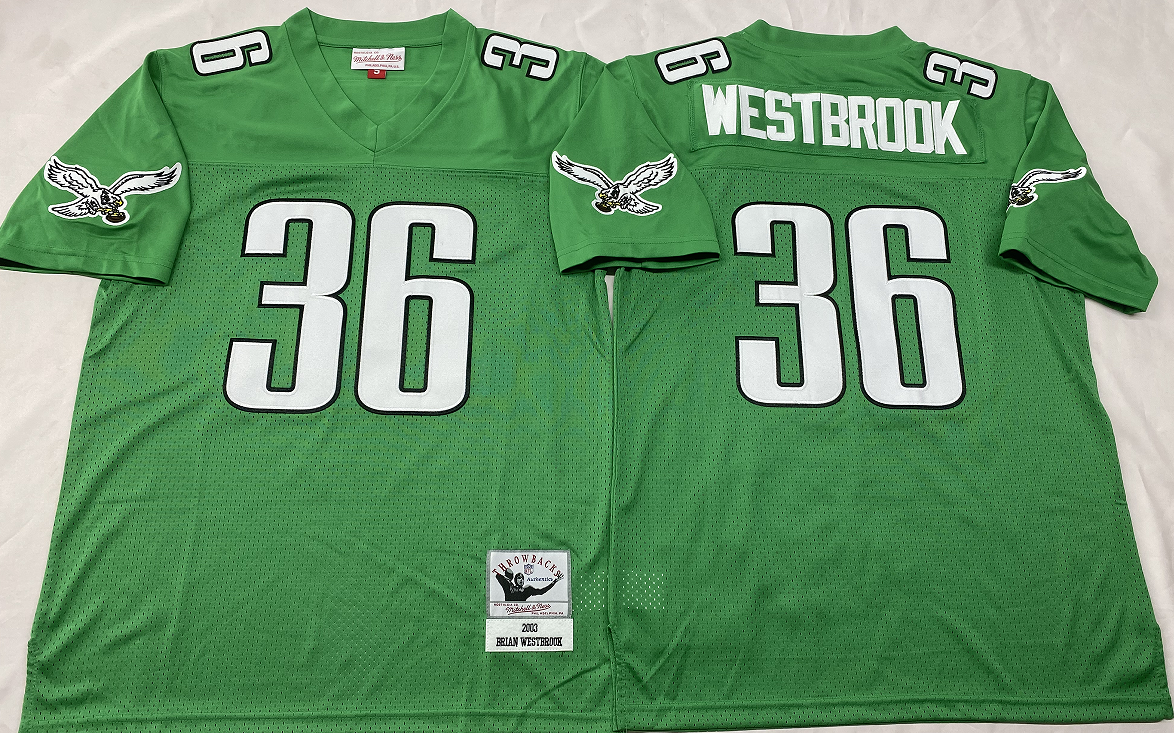 Men's Philadelphia Eagles #36 Brian Westbrook Kelly Green Throwback Stitched Football Jersey