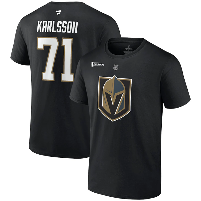 Men's Vegas Golden Knights #71 William Karlsson Black 2023 Stanley Cup Champions Name & Number T-Shirt Men's Vegas Golden Knights #71 William Karlsson Black 2023 Stanley Cup Champions Name & Number T-Shirt
