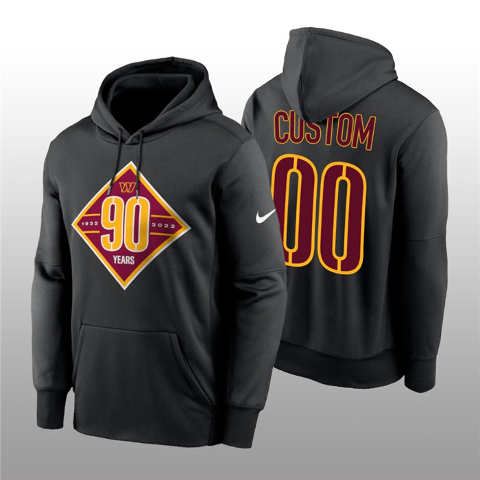 Men's Washington Commanders Active Player Custom Black 90th Anniversary Performance Pullover Hoodie Men's Washington Commanders Active Player Custom Black 90th Anniversary Performance Pullover Hoodie